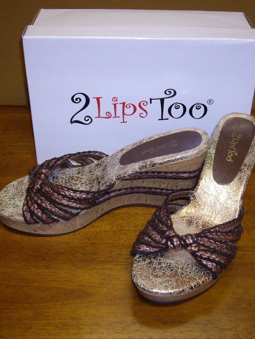2 Lips Too Metallic Bronze Braided Wedge Mules